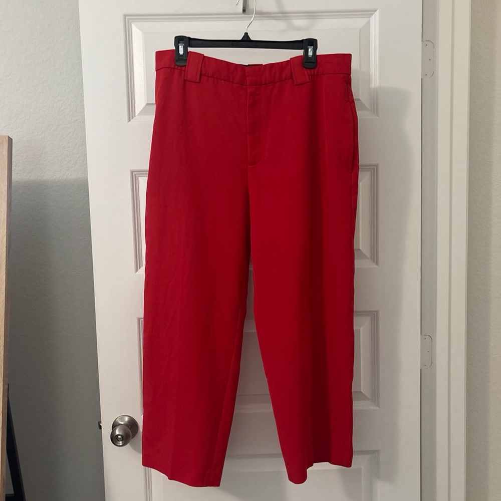 A.L.C. Foster Pants Red Straight Leg Cropped Trousers High Rise SZ 14 Career ALC